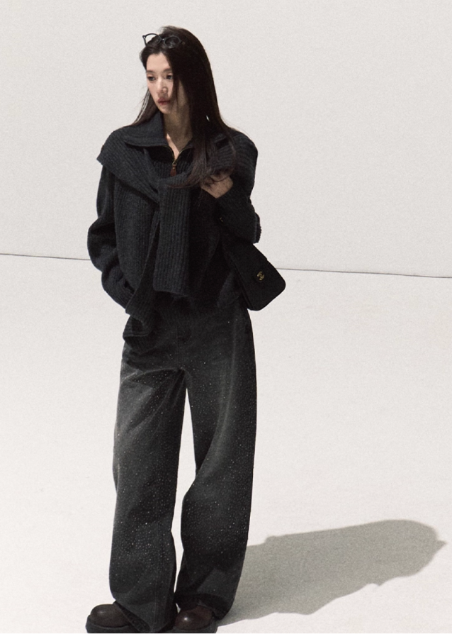 OAKMOO merino knit sweater, shawl collar knit top, foldover collar pullover, layered knit sweater women, winter merino wool top, sculptural knitwear, Korean style wool sweater, oversized warm merino pullover, fall winter boutique knit, soft luxury knit top