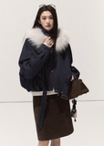 OAKMOO winter jacket, raccoon fur collar coat, brushed denim short jacket, imitation denim padded coat, cropped warm cotton jacket, Korean winter fashion outerwear, thickened cotton padded jacket, boutique winter coat women, fluffy collar denim jacket, winter warm short coat