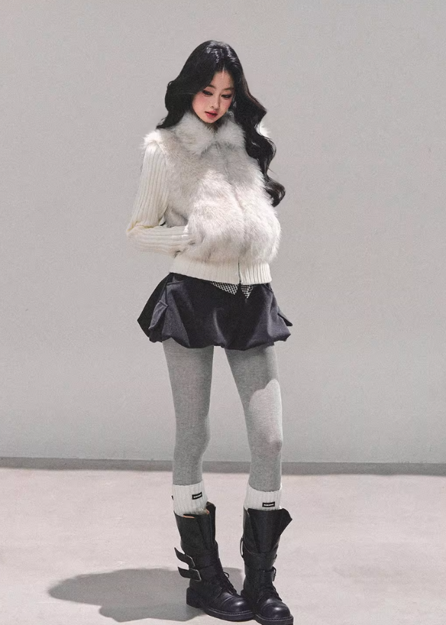 AOMALM winter top, faux fur knit jacket, Korean style winter outfit, eco fur pullover, soft fur sweater women, layered knit jacket, winter feminine top, warm winter knitwear, fake two piece top, Korean fashion 2025, cozy winter tops, plush faux fur jacket women, ribbed knit winter top, stylish warm tops for women, feminine winter clothing, A-line winter outfits, cute Korean winter look, soft landing jacket AOMALM, winter warm aesthetic top