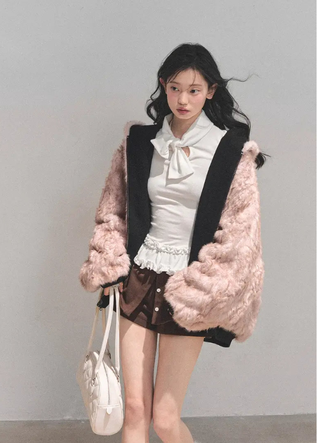 reversible plush jacket, Korean winter coat, AOMALM jacket, fluffy hooded coat, faux fur hoodie, winter warm jacket women, sweet girl winter fashion, reversible fur coat, Korean style outerwear, cozy plush hoodie, soft fur jacket, warm cute jacket, winter aesthetic coat, feminine winter outfit, dual-side jacket, fluffy reversible coat, winter streetwear, hooded plush coat, warm sweatshirt jacket, soft girl winter style