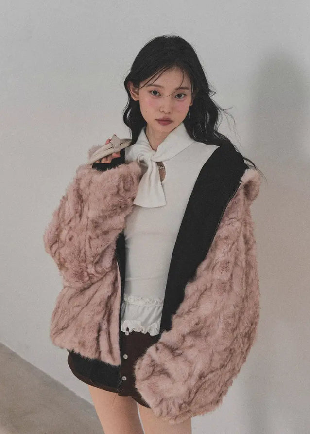 reversible plush jacket, Korean winter coat, AOMALM jacket, fluffy hooded coat, faux fur hoodie, winter warm jacket women, sweet girl winter fashion, reversible fur coat, Korean style outerwear, cozy plush hoodie, soft fur jacket, warm cute jacket, winter aesthetic coat, feminine winter outfit, dual-side jacket, fluffy reversible coat, winter streetwear, hooded plush coat, warm sweatshirt jacket, soft girl winter style