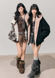 reversible plush jacket, Korean winter coat, AOMALM jacket, fluffy hooded coat, faux fur hoodie, winter warm jacket women, sweet girl winter fashion, reversible fur coat, Korean style outerwear, cozy plush hoodie, soft fur jacket, warm cute jacket, winter aesthetic coat, feminine winter outfit, dual-side jacket, fluffy reversible coat, winter streetwear, hooded plush coat, warm sweatshirt jacket, soft girl winter style