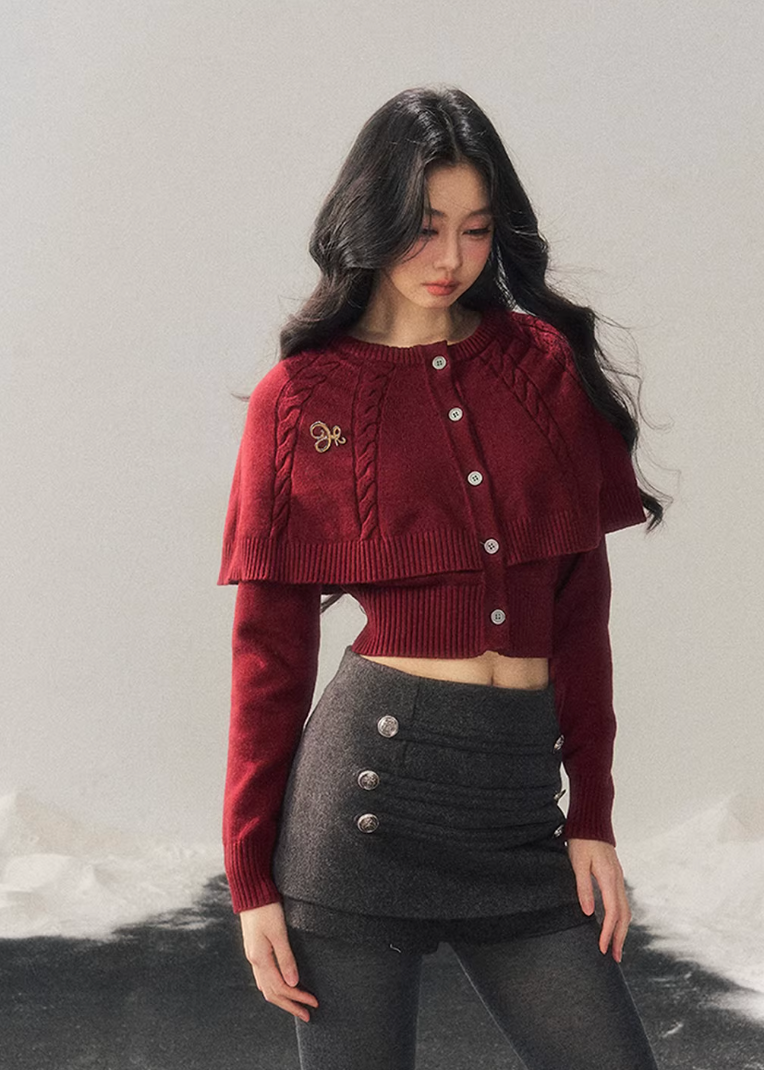 AOMALM knit sweater, cropped winter sweater women, cloak style knit top, Korean feminine sweater, needle twist sweater, winter cropped knit top, women cape sweater, soft winter knitwear, Korean aesthetic clothing, layered winter top, feminine cropped sweater, cozy knit top women, stylish winter sweater, minimalist knitwear, winter fashion women, Korean style winter top