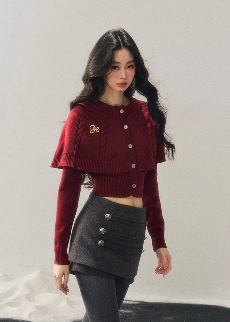 AOMALM knit sweater, cropped winter sweater women, cloak style knit top, Korean feminine sweater, needle twist sweater, winter cropped knit top, women cape sweater, soft winter knitwear, Korean aesthetic clothing, layered winter top, feminine cropped sweater, cozy knit top women, stylish winter sweater, minimalist knitwear, winter fashion women, Korean style winter top