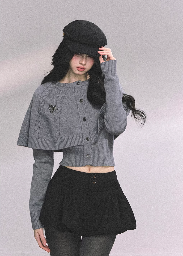 AOMALM knit sweater, cropped winter sweater women, cloak style knit top, Korean feminine sweater, needle twist sweater, winter cropped knit top, women cape sweater, soft winter knitwear, Korean aesthetic clothing, layered winter top, feminine cropped sweater, cozy knit top women, stylish winter sweater, minimalist knitwear, winter fashion women, Korean style winter top