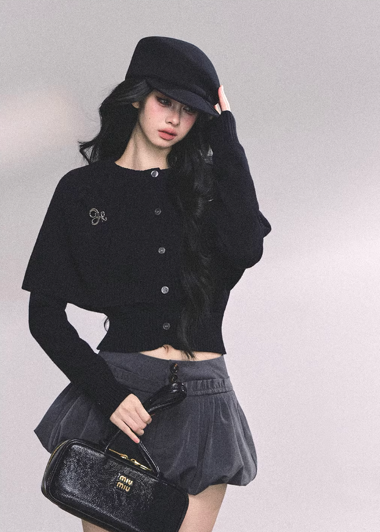 AOMALM knit sweater, cropped winter sweater women, cloak style knit top, Korean feminine sweater, needle twist sweater, winter cropped knit top, women cape sweater, soft winter knitwear, Korean aesthetic clothing, layered winter top, feminine cropped sweater, cozy knit top women, stylish winter sweater, minimalist knitwear, winter fashion women, Korean style winter top