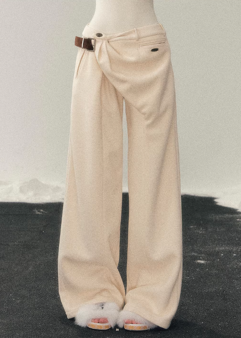 AOMALM winter pants, Korean fleece trousers women, wide-leg winter pants, belted fleece pants, Korean style winter trousers, soft fleece pants women, high waist wide pants, cozy winter bottoms, feminine wide-leg pants, Korean aesthetic clothing, winter casual trousers, relaxed fit winter pants, minimalist winter wear, soft drape trousers women, warm fleece pants