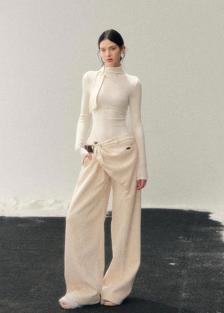 AOMALM winter pants, Korean fleece trousers women, wide-leg winter pants, belted fleece pants, Korean style winter trousers, soft fleece pants women, high waist wide pants, cozy winter bottoms, feminine wide-leg pants, Korean aesthetic clothing, winter casual trousers, relaxed fit winter pants, minimalist winter wear, soft drape trousers women, warm fleece pants