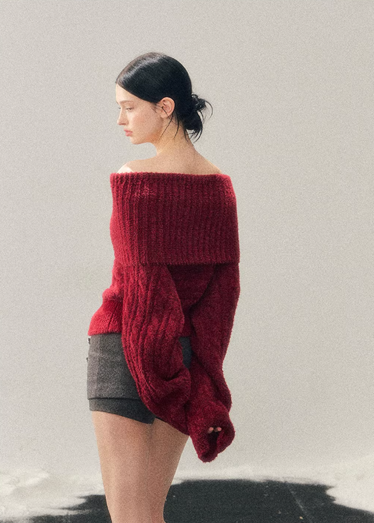 AOMALM sweater, one shoulder knit sweater, red cropped sweater women, twist knit top women, Korean aesthetic knit, American style sweater, winter cropped knit top, feminine off shoulder sweater, cozy winter knit women, stylish winter top