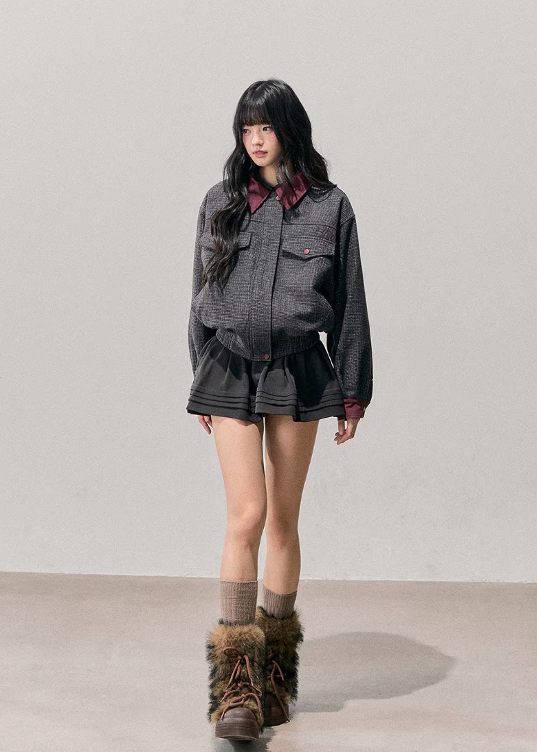 AOMALM wool set, Hepburn style two piece, Korean winter outfit women, wool jacket skirt set, feminine wool suit, brown winter set women, vintage inspired wool outfit, Korean aesthetic winter wear