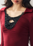 lace bow top, feminine knit top, korean style long sleeve top, slim fit women top, winter lace shirt, sexy knit top women, soft feminine top, korean fashion women, long sleeve knit shirt, elegant lace top, autumn winter women top, bodycon knit top, romantic lace blouse, layered winter top, aesthetic korean outfit, womens fashion knitwear