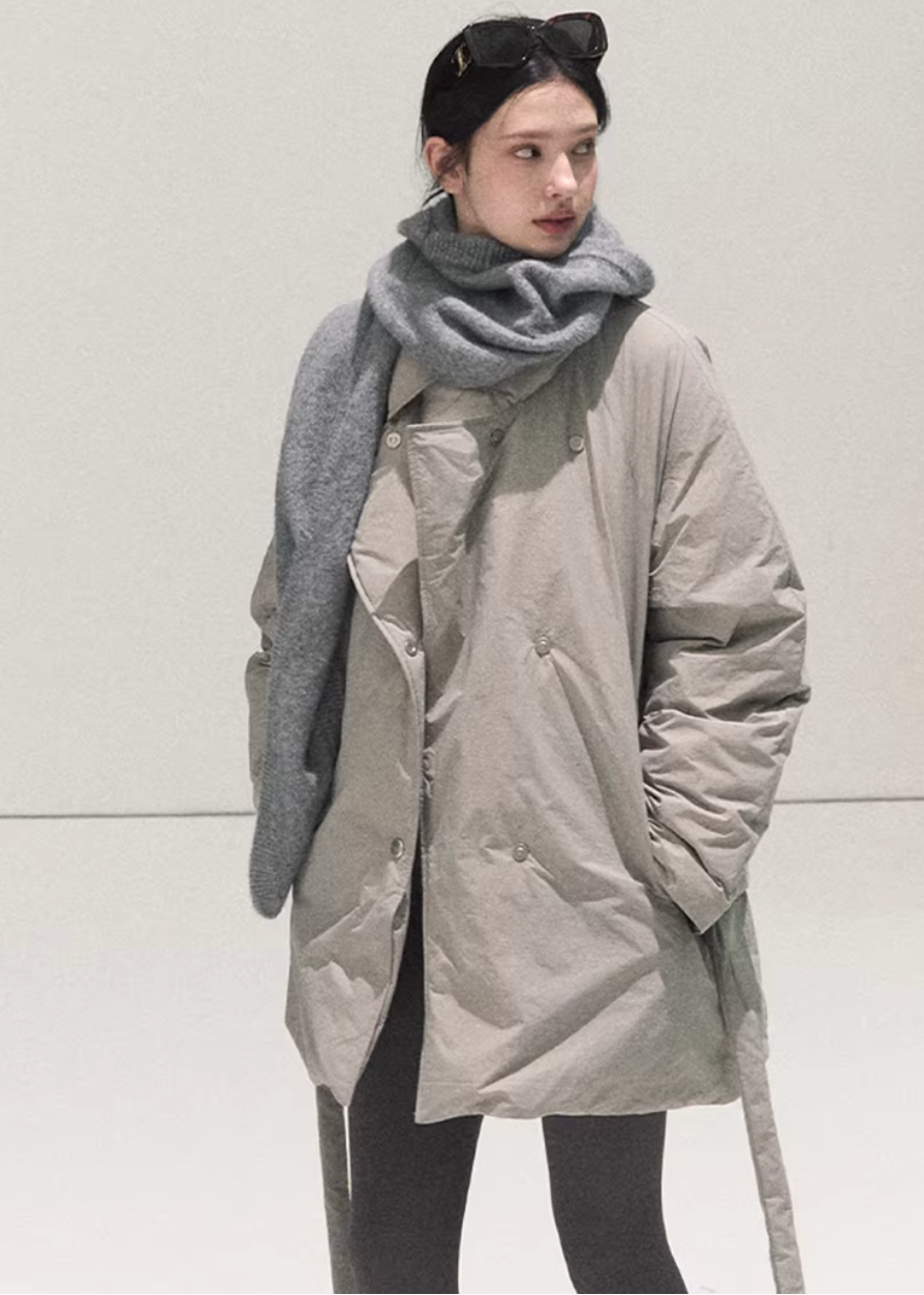 OAKMOO down jacket, Korean down coat, white goose down jacket, multi wear down jacket, scarf down jacket, minimalist winter coat, Korean fashion outerwear, lightweight down jacket women, premium down winter jacket, modern Korean style coat, warm winter outerwear, neutral tone down jacket, layered winter fashion, elegant winter jacket, oversized Korean coat, daily winter jacket women