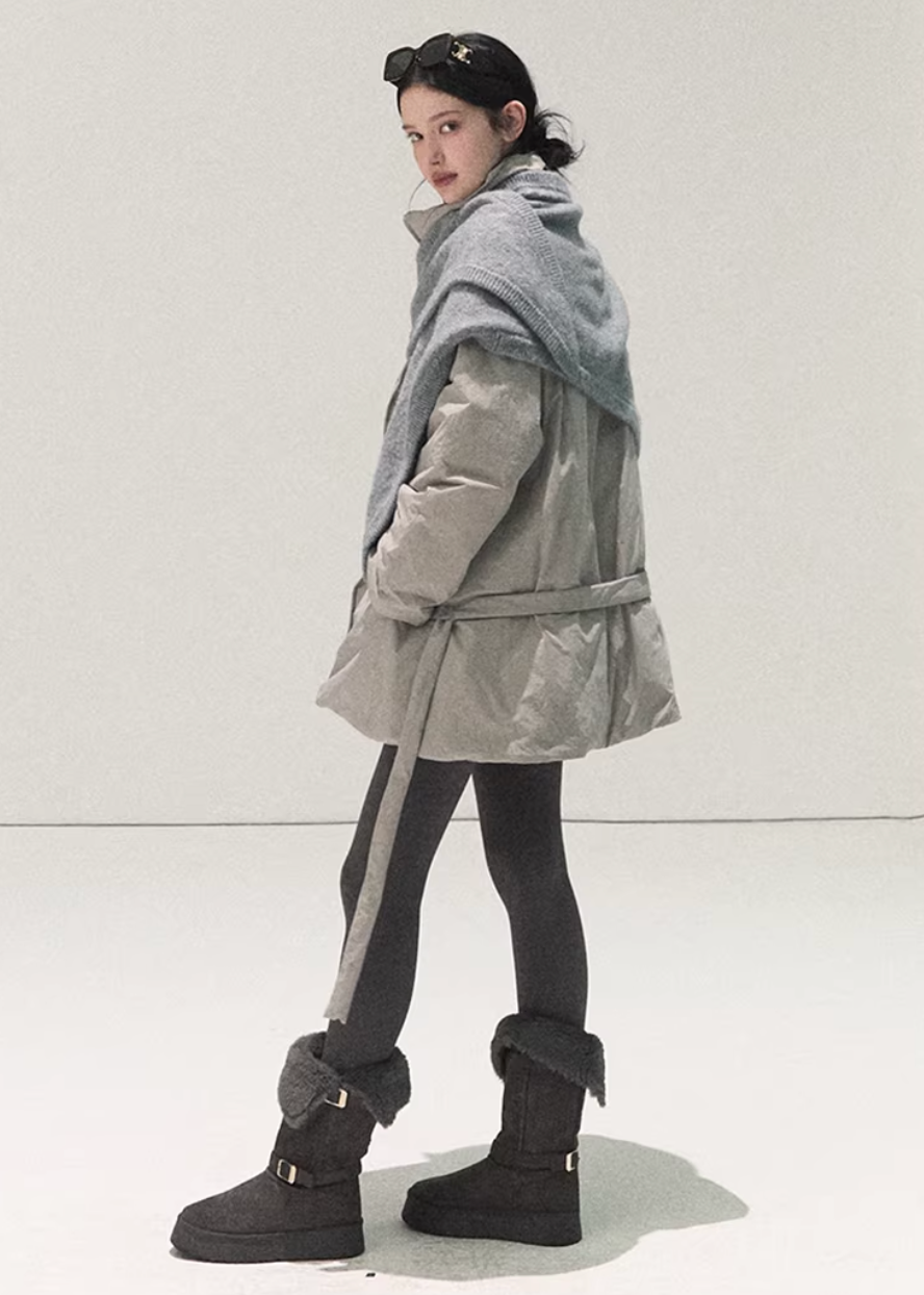 OAKMOO down jacket, Korean down coat, white goose down jacket, multi wear down jacket, scarf down jacket, minimalist winter coat, Korean fashion outerwear, lightweight down jacket women, premium down winter jacket, modern Korean style coat, warm winter outerwear, neutral tone down jacket, layered winter fashion, elegant winter jacket, oversized Korean coat, daily winter jacket women
