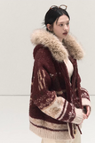 Winter Fair Isle Fur Collar Jacket