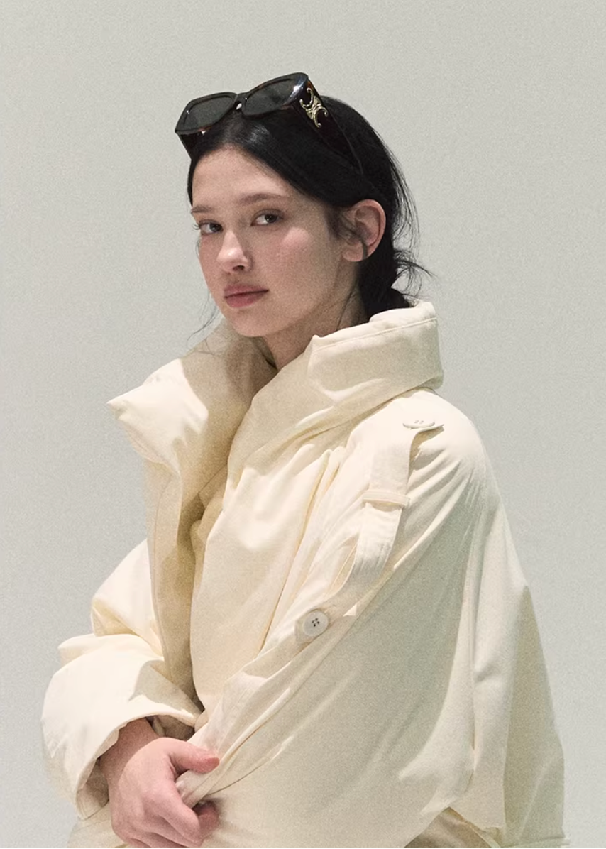 OAKMOO down jacket, white duck down coat, Korean long down jacket, oversized winter coat women, quilted down jacket, minimal Korean outerwear, warm winter parka women, long white down coat, luxury down jacket women, lightweight winter coat, modern Korean fashion coat, winter street style jacket, premium down outerwear, loose fit down jacket, elegant winter coat
