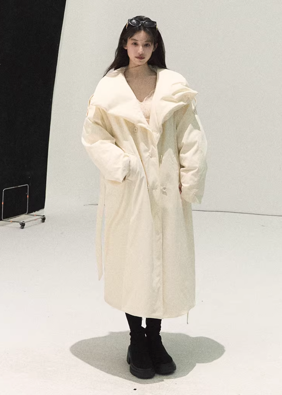 OAKMOO down jacket, white duck down coat, Korean long down jacket, oversized winter coat women, quilted down jacket, minimal Korean outerwear, warm winter parka women, long white down coat, luxury down jacket women, lightweight winter coat, modern Korean fashion coat, winter street style jacket, premium down outerwear, loose fit down jacket, elegant winter coat