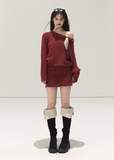 OAKMOO red knit dress, Christmas knit dress women, Korean winter mini dress, one shoulder knit dress, scarf detail knit dress, festive winter dress, slim fit knit dress, holiday outfit women, Korean stylish dress, warm wool knit dress, red winter dress, feminine knit mini dress, Christmas gift dress women, chic winter knit dress