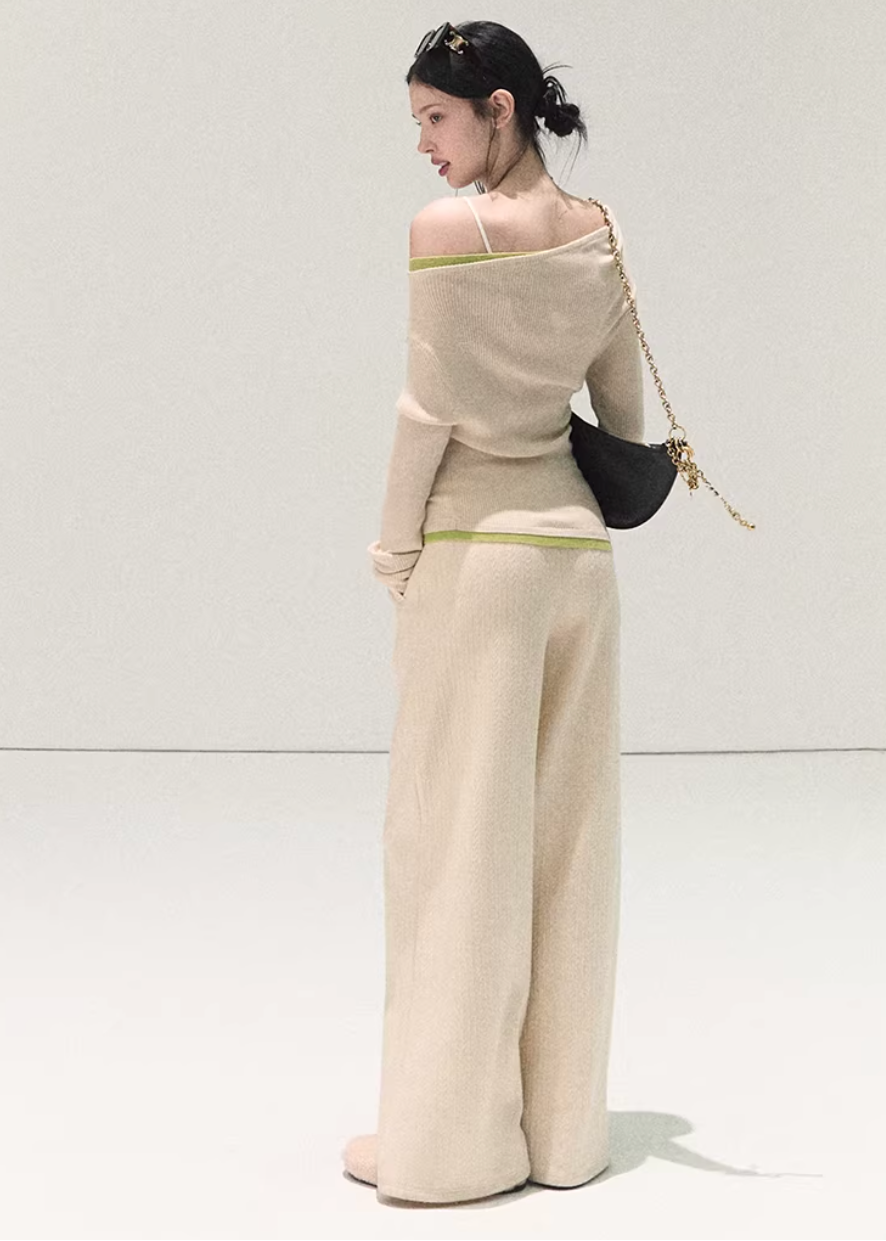 OAKMOO knit pants, Korean wide-leg pants, women’s knit trousers, high-waisted knit pants, soft winter pants women, loose fit knit pants, Korean minimal style pants, cozy wide pants, elastic waist knit trousers, winter lounge pants women, OAKMOO winter bottoms, soft straight-leg pants