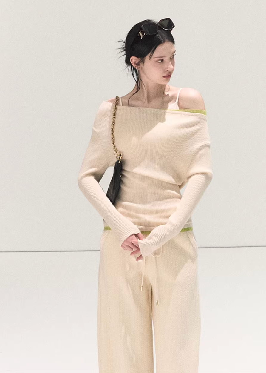 OAKMOO knit pants, Korean wide-leg pants, women’s knit trousers, high-waisted knit pants, soft winter pants women, loose fit knit pants, Korean minimal style pants, cozy wide pants, elastic waist knit trousers, winter lounge pants women, OAKMOO winter bottoms, soft straight-leg pants