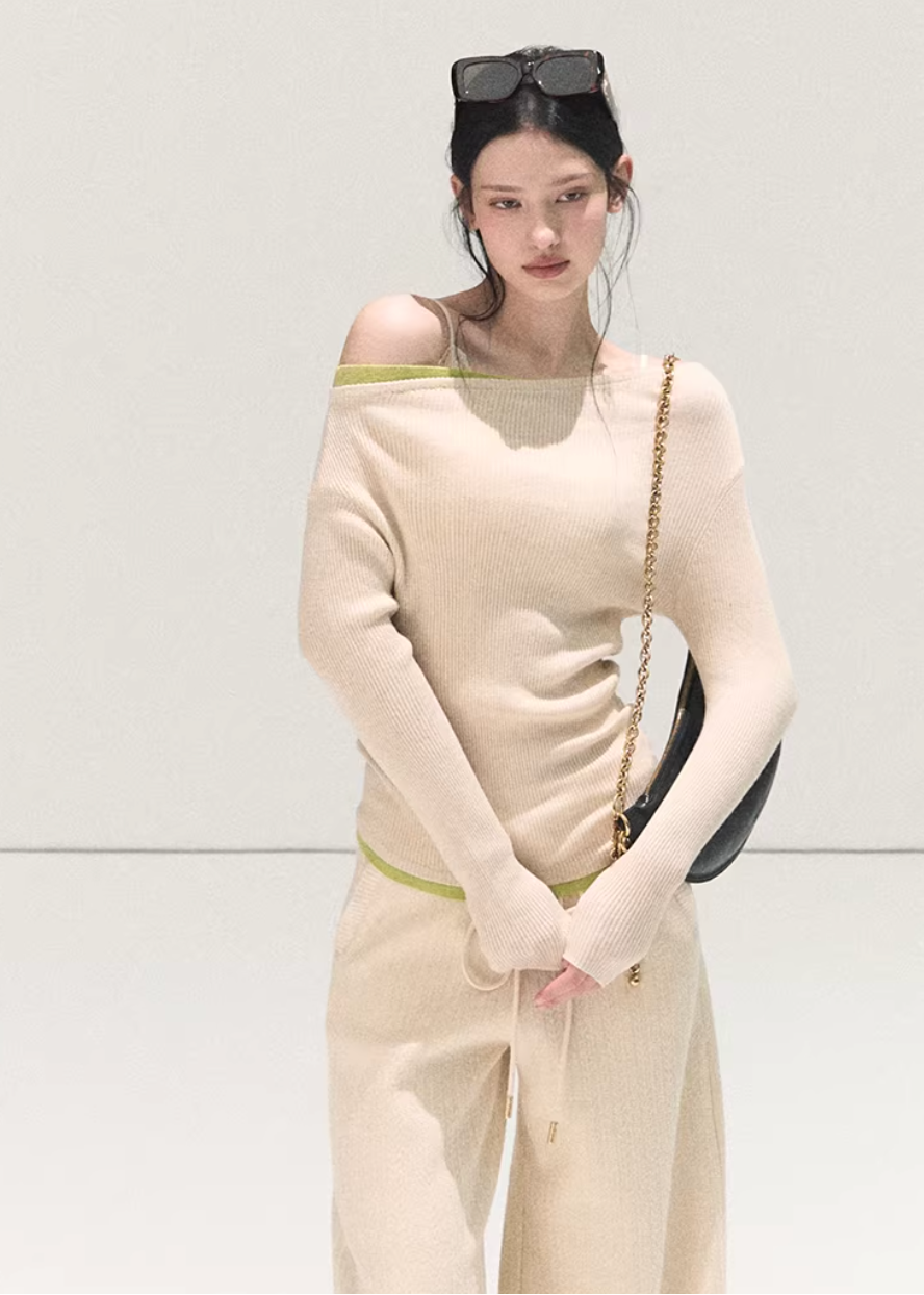 OAKMOO knit pants, Korean wide-leg pants, women’s knit trousers, high-waisted knit pants, soft winter pants women, loose fit knit pants, Korean minimal style pants, cozy wide pants, elastic waist knit trousers, winter lounge pants women, OAKMOO winter bottoms, soft straight-leg pants