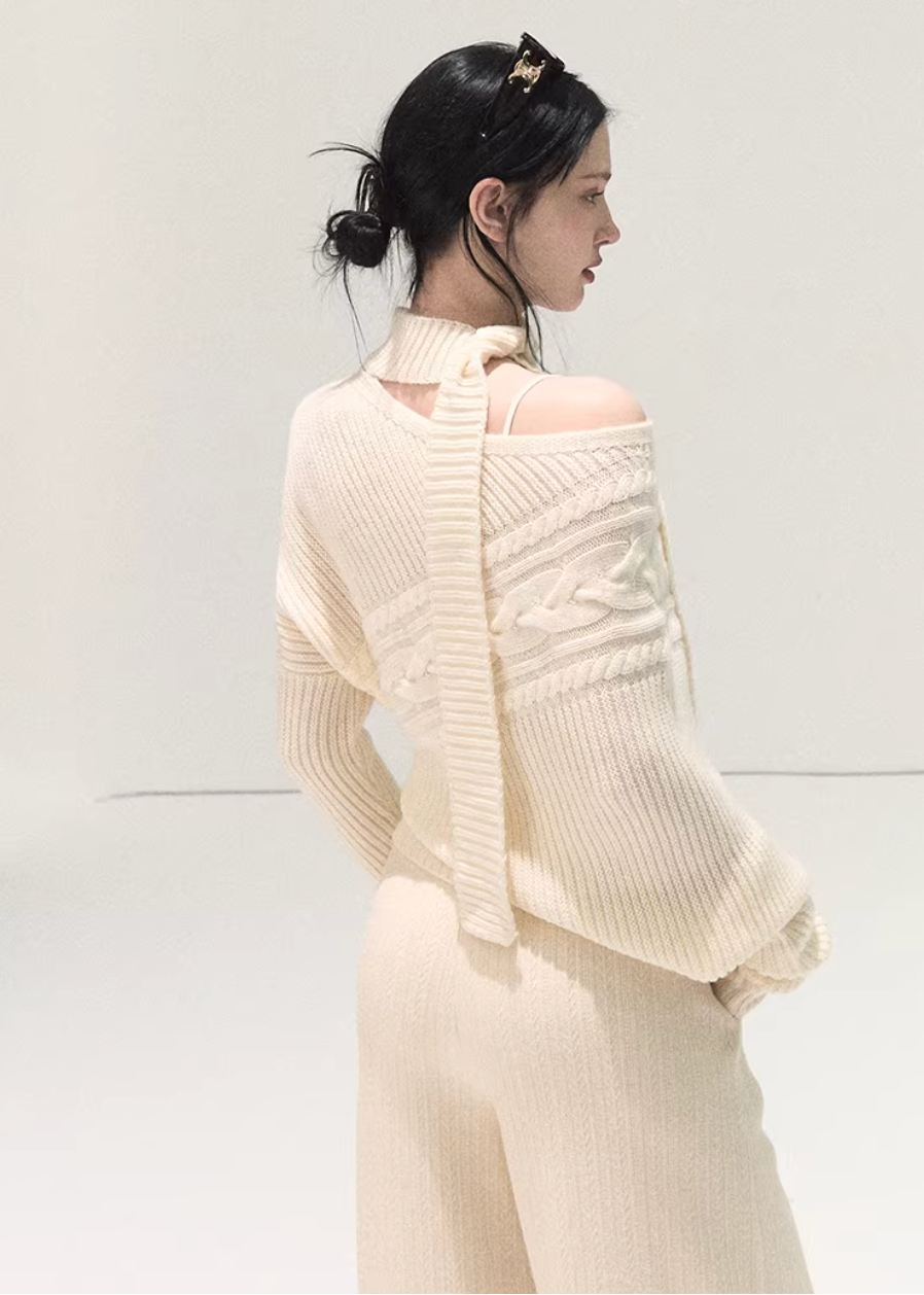 OAKMOO knit pants, Korean wide-leg pants, women’s knit trousers, high-waisted knit pants, soft winter pants women, loose fit knit pants, Korean minimal style pants, cozy wide pants, elastic waist knit trousers, winter lounge pants women, OAKMOO winter bottoms, soft straight-leg pants