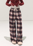 OAKMOO plaid pants, Korean wide-leg pants women, cotton plaid pants winter, lazy style pants women, brushed cotton trousers, Korean casual winter pants, women’s wide-leg plaid pants, elastic waist winter pants, cozy lounge pants women, OAKMOO winter bottoms, Korean fashion casual trousers, relaxed fit plaid pants