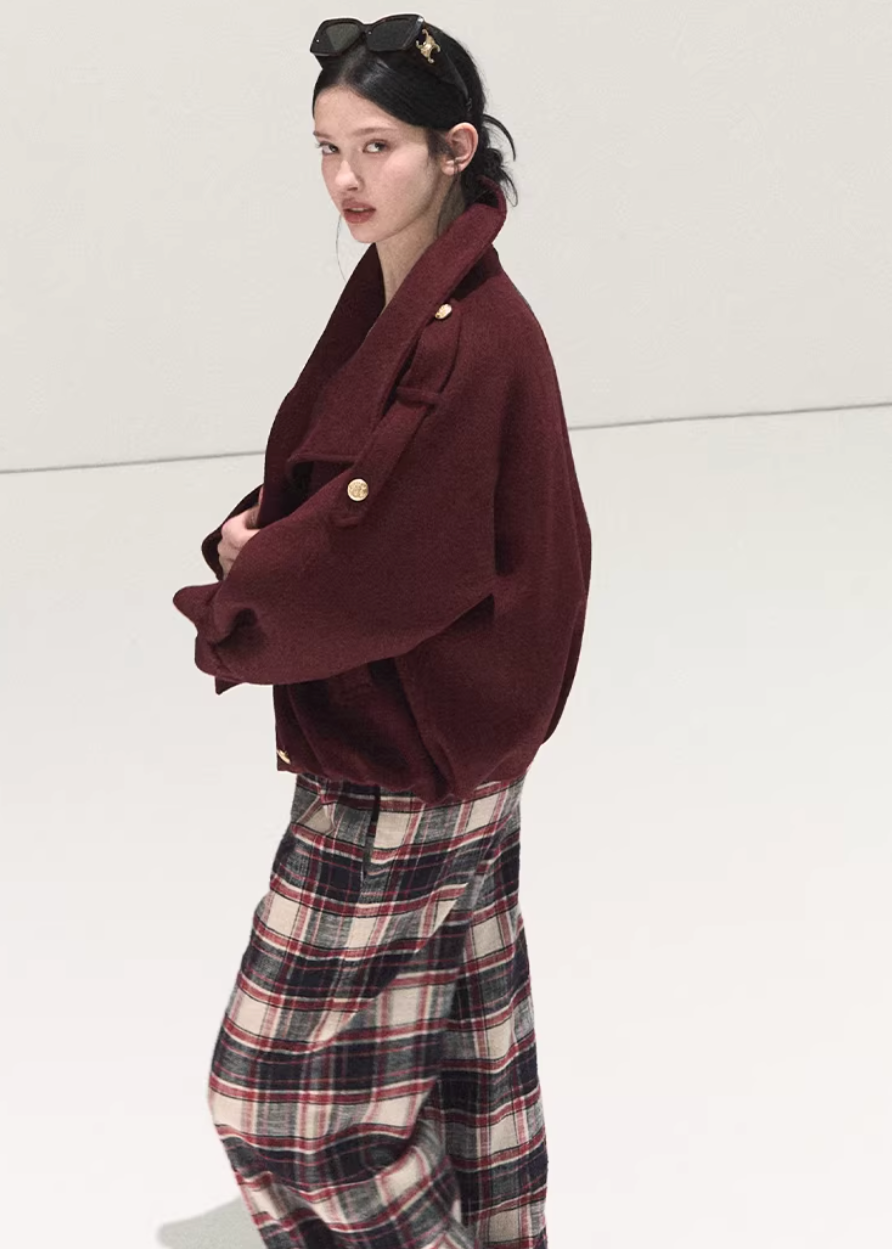 OAKMOO plaid pants, Korean wide-leg pants women, cotton plaid pants winter, lazy style pants women, brushed cotton trousers, Korean casual winter pants, women’s wide-leg plaid pants, elastic waist winter pants, cozy lounge pants women, OAKMOO winter bottoms, Korean fashion casual trousers, relaxed fit plaid pants