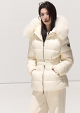 OAKMOO down jacket, white duck down jacket women, Korean luxury down coat, fur collar down jacket, hooded down jacket women, white winter down coat, OAKMOO winter outerwear, imitation fox fur jacket, waist slimming down jacket, elegant Korean winter coat, women’s luxury down jacket