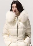 OAKMOO down jacket, white duck down jacket women, Korean luxury down coat, fur collar down jacket, hooded down jacket women, white winter down coat, OAKMOO winter outerwear, imitation fox fur jacket, waist slimming down jacket, elegant Korean winter coat, women’s luxury down jacket