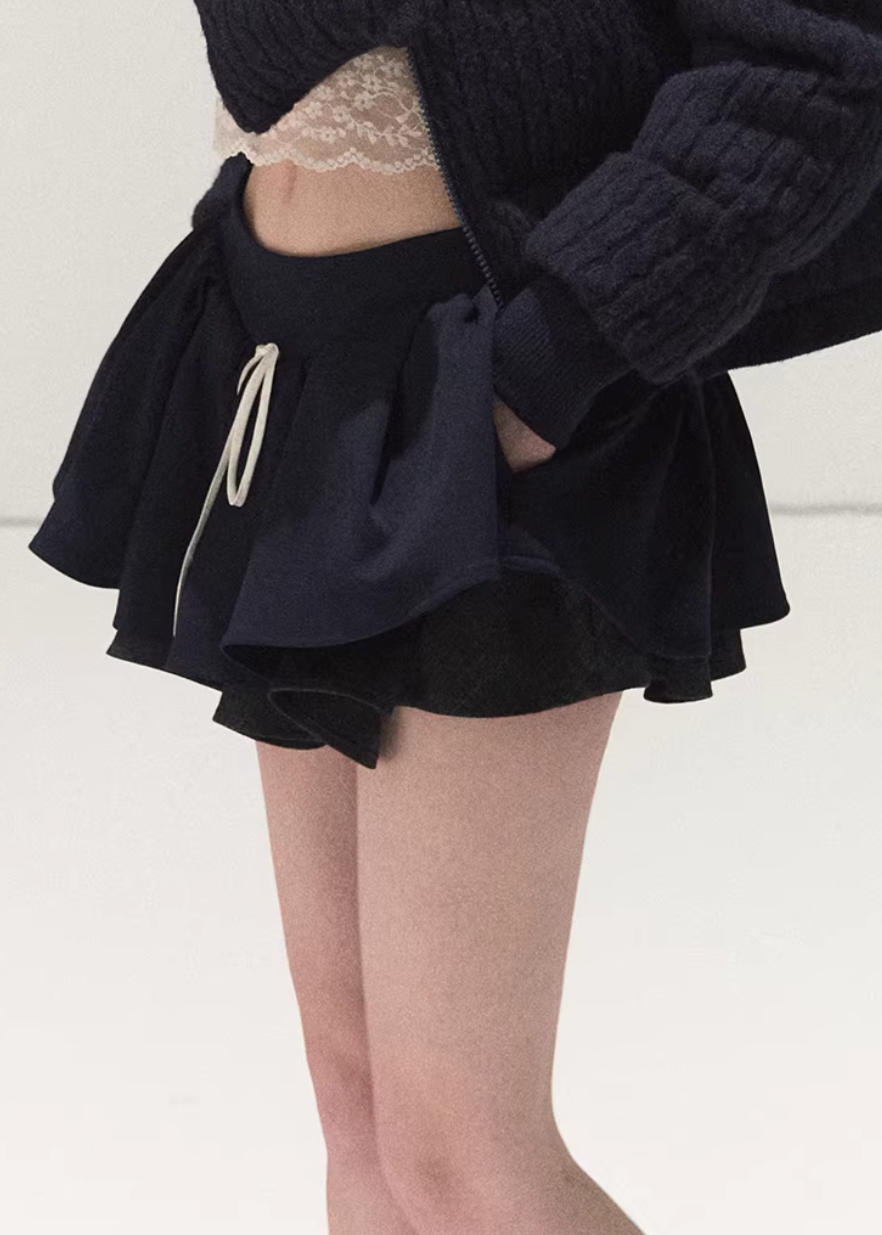 OAKMOO skirt, puff culotte skirt, mini skort women, Korean puff skirt, TR fabric skirt, layered culottes women, fall winter mini skirt, Korean fashion skort, elastic waist mini skirt, contrast plaid skirt, OAKMOO winter bottoms, short culotte skirt
