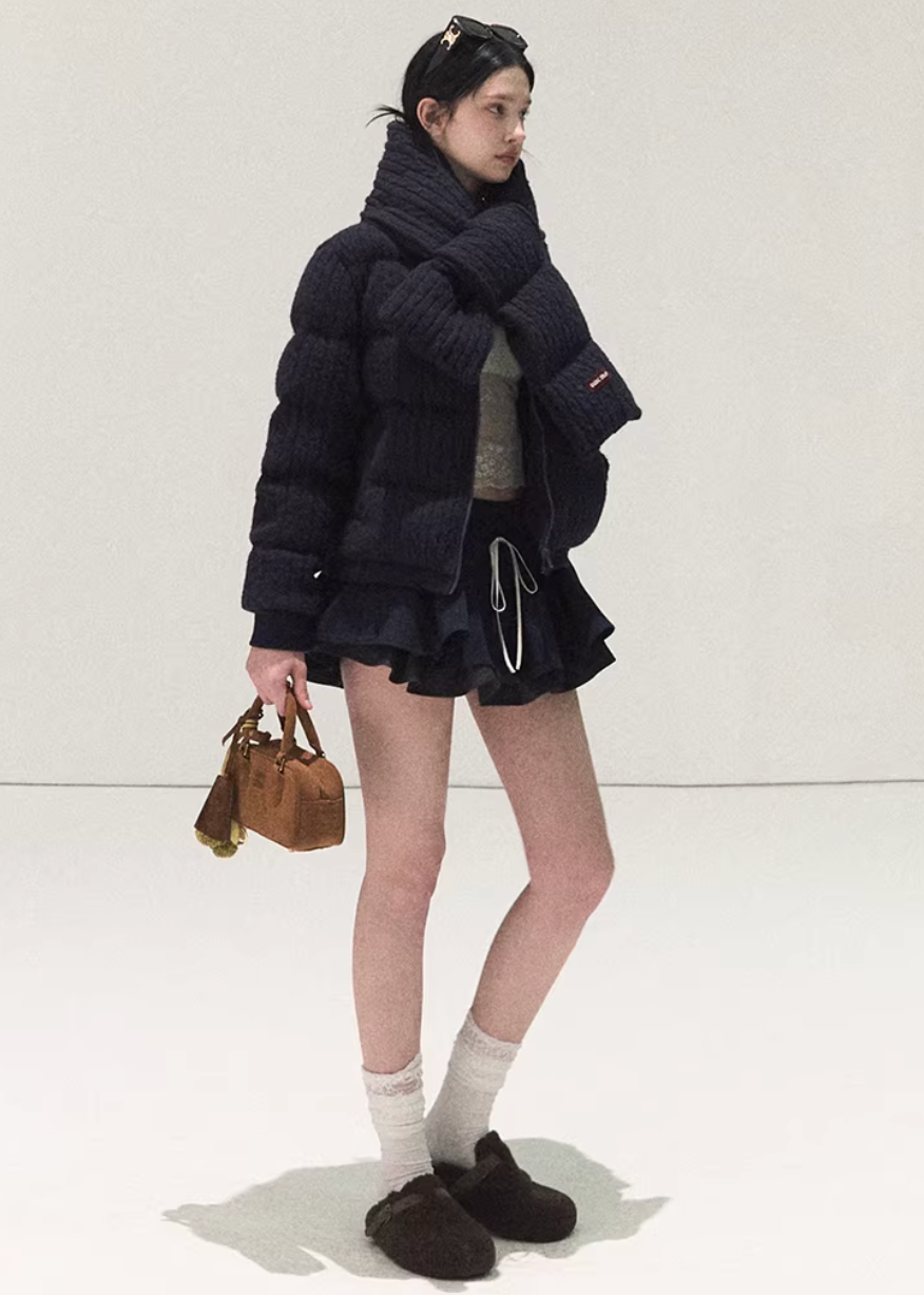 OAKMOO skirt, puff culotte skirt, mini skort women, Korean puff skirt, TR fabric skirt, layered culottes women, fall winter mini skirt, Korean fashion skort, elastic waist mini skirt, contrast plaid skirt, OAKMOO winter bottoms, short culotte skirt