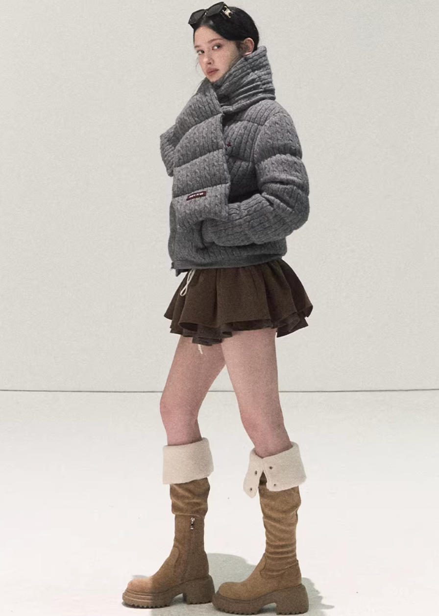 OAKMOO skirt, puff culotte skirt, mini skort women, Korean puff skirt, TR fabric skirt, layered culottes women, fall winter mini skirt, Korean fashion skort, elastic waist mini skirt, contrast plaid skirt, OAKMOO winter bottoms, short culotte skirt
