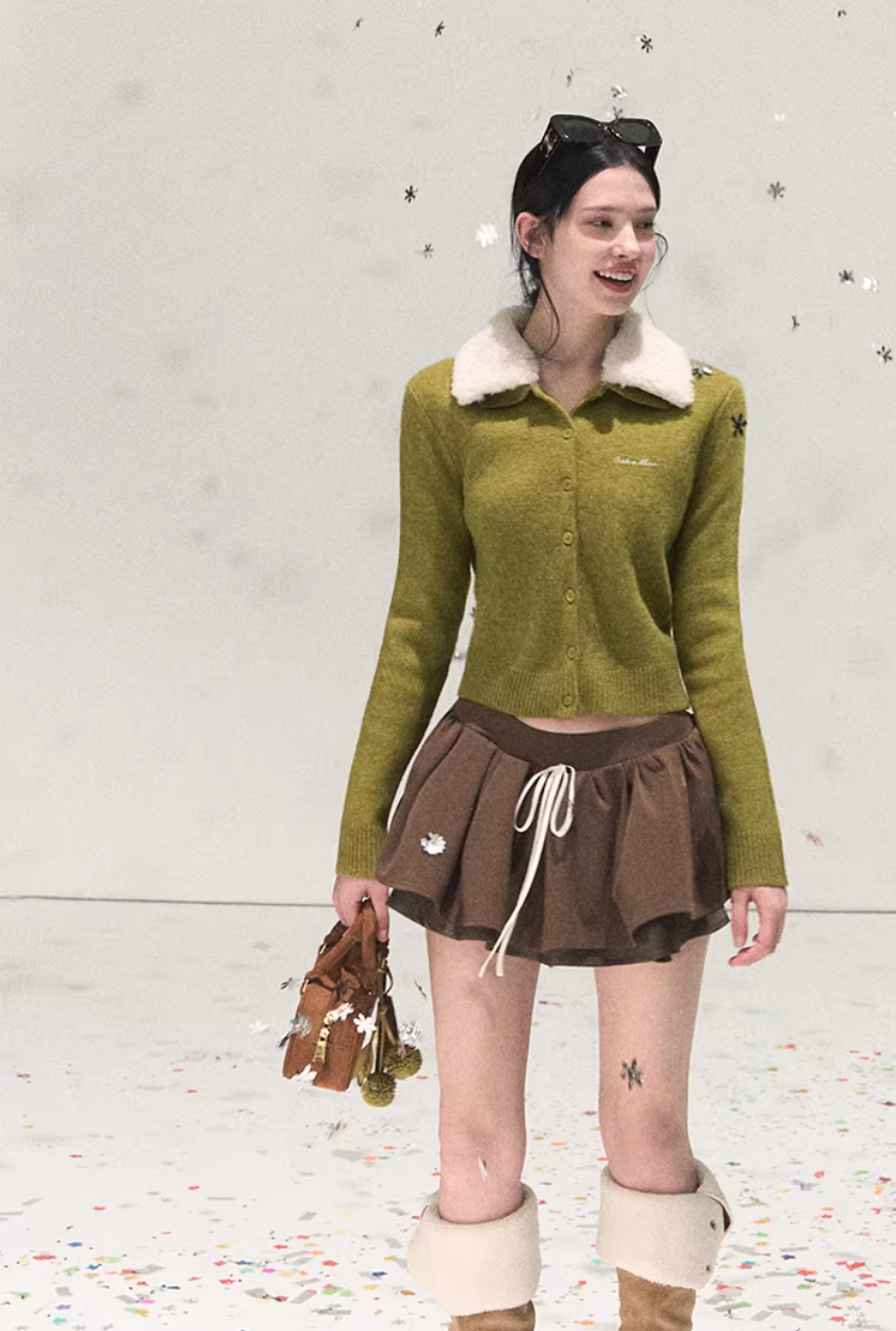 OAKMOO skirt, puff culotte skirt, mini skort women, Korean puff skirt, TR fabric skirt, layered culottes women, fall winter mini skirt, Korean fashion skort, elastic waist mini skirt, contrast plaid skirt, OAKMOO winter bottoms, short culotte skirt
