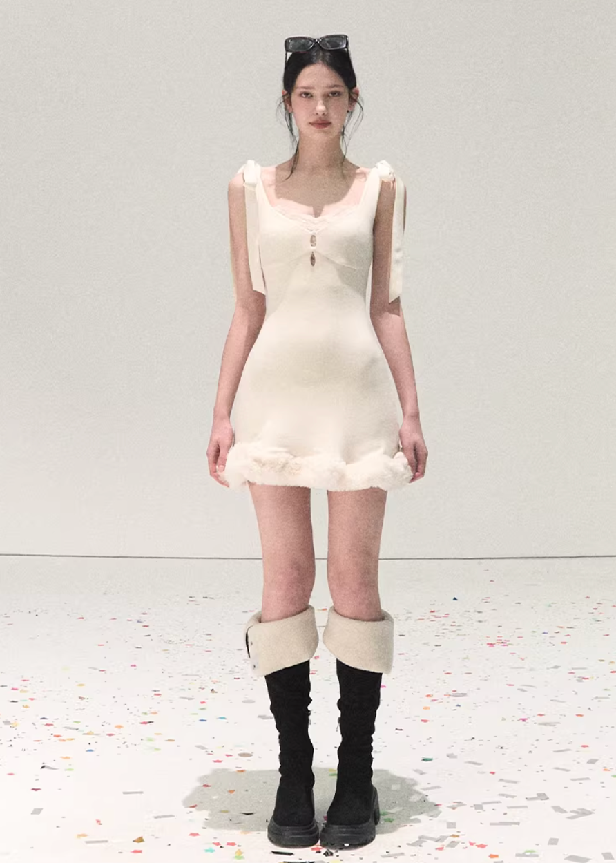 OAKMOO knit dress, winter knit mini dress, fake two piece dress women, Christmas knit dress, New Year outfit women, lace knit dress winter, Korean feminine dress, holiday mini dress, OAKMOO winter dress, slim fit knit dress, soft winter dress women, elegant holiday dress