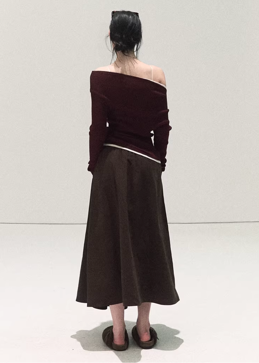 OAKMOO long skirt, A-line pleated skirt women, autumn winter skirt, silk drape skirt, high waist long skirt, Korean elegant skirt, slimming A-line skirt, versatile pleated skirt, minimalist long skirt, OAKMOO women skirt, winter fashion skirt, flowy long skirt