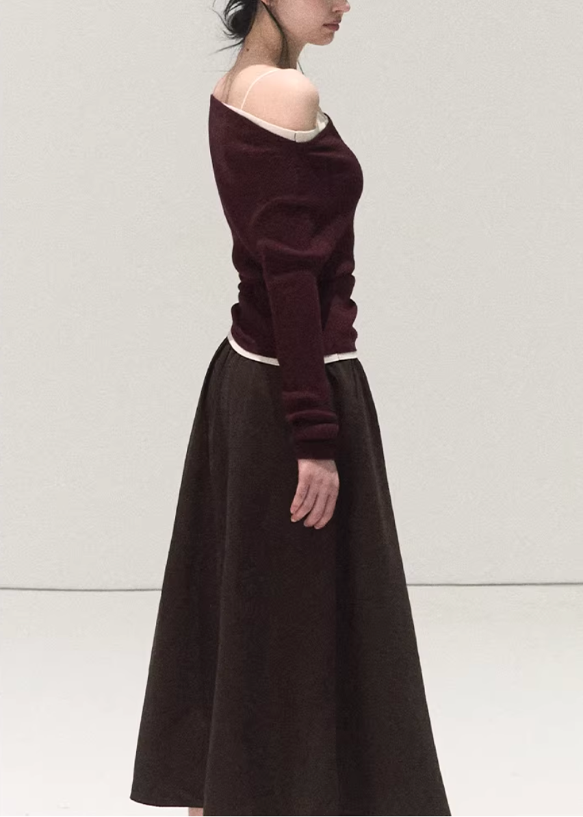 OAKMOO long skirt, A-line pleated skirt women, autumn winter skirt, silk drape skirt, high waist long skirt, Korean elegant skirt, slimming A-line skirt, versatile pleated skirt, minimalist long skirt, OAKMOO women skirt, winter fashion skirt, flowy long skirt