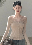 OAKMOO cardigan, lace knit cardigan women, V-neck slim knit top, Korean waist-fit cardigan, feminine lace top winter, elegant knit cardigan women, OAKMOO knitwear, pinch waist knit top, soft Korean style cardigan, slim fit lace cardigan, autumn winter knit top