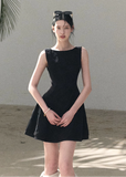 OAKMOO party dress, wool blend mini dress, embossed flower dress, Korean luxury dress, New Year party dress women, rich daughter style dress, elegant A-line dress winter, floral jacquard dress, minimalist party dress, OAKMOO winter dress, refined Korean aesthetic dress
