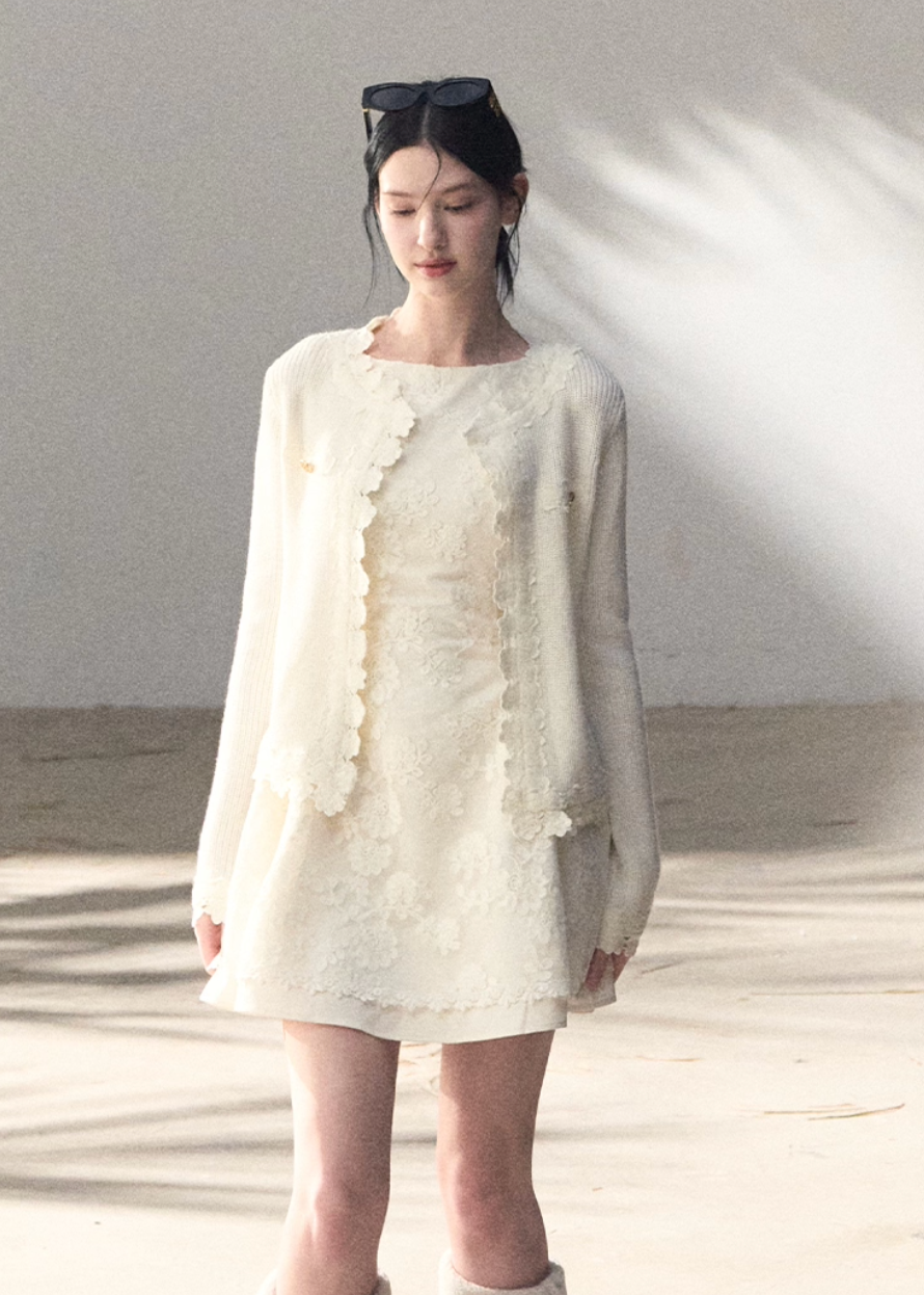 OAKMOO party dress, wool blend mini dress, embossed flower dress, Korean luxury dress, New Year party dress women, rich daughter style dress, elegant A-line dress winter, floral jacquard dress, minimalist party dress, OAKMOO winter dress, refined Korean aesthetic dress