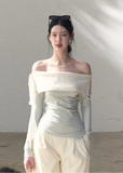 OAKMOO two piece set, Korean one shoulder top, off shoulder top women, wide leg pants set, Korean minimal outfit, spring two piece set women, asymmetric top Korean style, OAKMOO spring wear, elegant casual set women, Korean chic outfit, loose wide leg pants women, modern feminine set