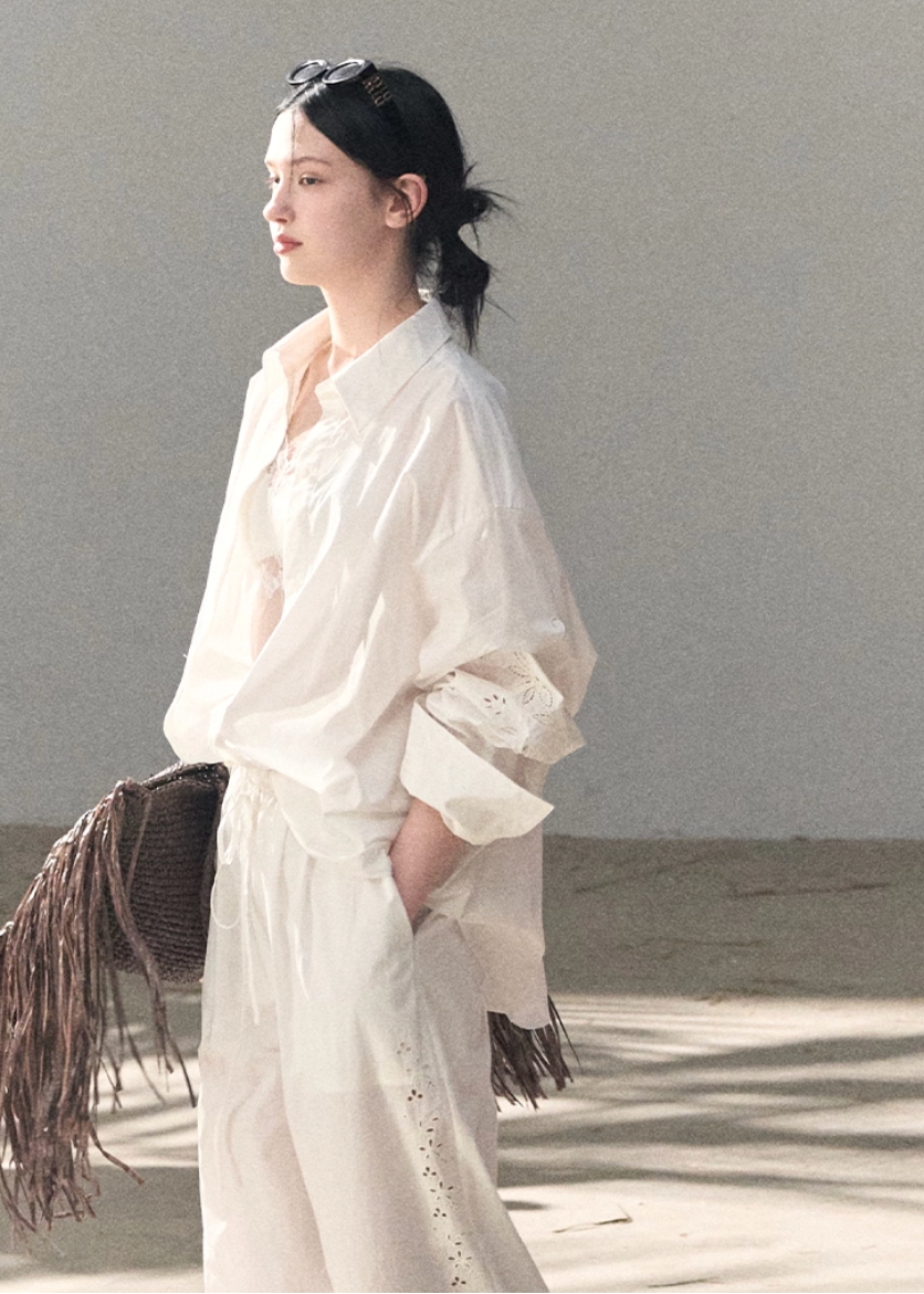 embroidered cotton set, shirt pants set women, korean summer set, lightweight cotton outfit, two piece cotton set, embroidered shirt women, relaxed fit pants set, modern feminine set, breathable cotton wear, minimal summer outfit, elegant casual set, women resort style, premium cotton set, versatile two piece outfit, oakmoo style set