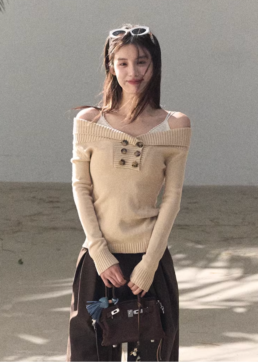 asymmetric knit top, one shoulder sweater women, slim fit knit top, korean minimal sweater, long sleeve knit women, modern feminine knit, slanted shoulder top, spring knitwear women, versatile knit top, premium knit sweater, body fit knit, chic layering top, minimalist women sweater, oakmoo knit style, elegant casual knit