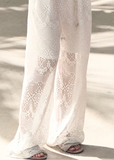 crochet lace pants women, cutout lace slacks, breathable summer pants, korean minimal trousers, wide leg lace pants, lightweight women pants, elegant summer bottoms, modern feminine pants, airy lace trousers, premium crochet pants, resort style pants women, spring summer slacks, versatile lace pants, oakmoo pants style, refined casual bottoms