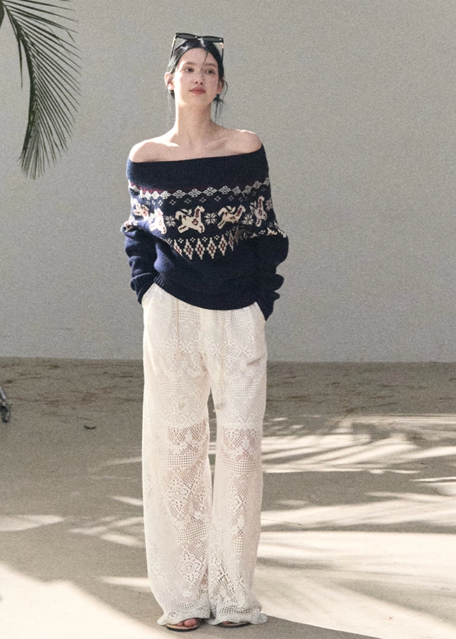 crochet lace pants women, cutout lace slacks, breathable summer pants, korean minimal trousers, wide leg lace pants, lightweight women pants, elegant summer bottoms, modern feminine pants, airy lace trousers, premium crochet pants, resort style pants women, spring summer slacks, versatile lace pants, oakmoo pants style, refined casual bottoms