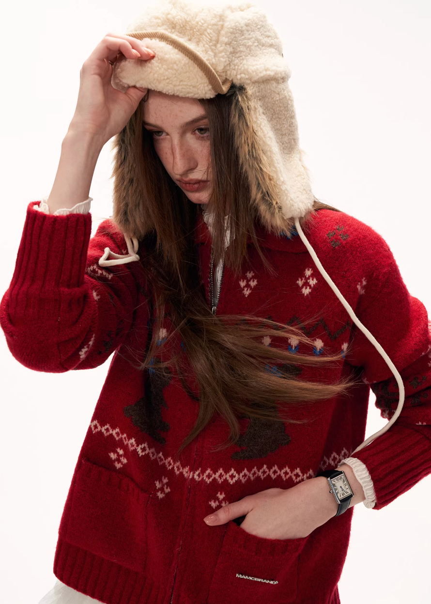 y2k cute sweater women, bunny knit cardigan, snowflake sweater women, loose fit knit top, street style cardigan women, autumn winter knitwear, playful y2k top, cozy oversized sweater, casual street knit, trendy cute sweater women, mamc sweater style, graphic knit cardigan, lazy fit knit top, fashion winter sweater, women street fashion knit