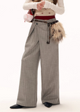 striped trousers women, deconstructed pleated pants, y2k straight leg pants, loose fit gray trousers, street tailored pants women, high waist striped pants, autumn winter trousers women, modern street pants, wide leg striped pants, fashion casual trousers, trendy women pants, mamc pants style, high end street trousers, relaxed fit pleated pants, y2k fashion bottoms