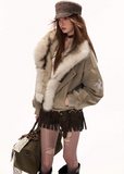 fake two piece jacket women, nubuck suede jacket, fleece street jacket, y2k high fashion outerwear, oversized lapel jacket, loose fit winter jacket, street style suede jacket, trendy autumn winter jacket, deconstructed jacket women, fashion fleece outerwear, mamc jacket style, statement street jacket, high end casual jacket, y2k streetwear women, unique design jacket
