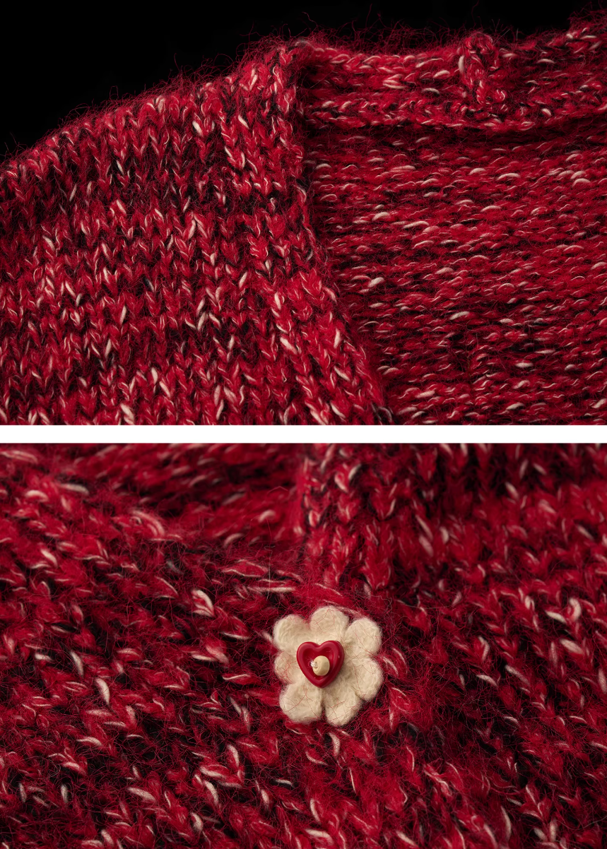 oversized knit jacket women, red chunky cardigan, y2k knit sweater jacket, mixed yarn knit top, loose fit winter sweater, street style knitwear women, midi length cardigan, fashion statement sweater, bow button knit jacket, trendy autumn winter knit, mamc knit style, cozy oversized sweater, high fashion street knit, casual winter cardigan, y2k fashion sweater