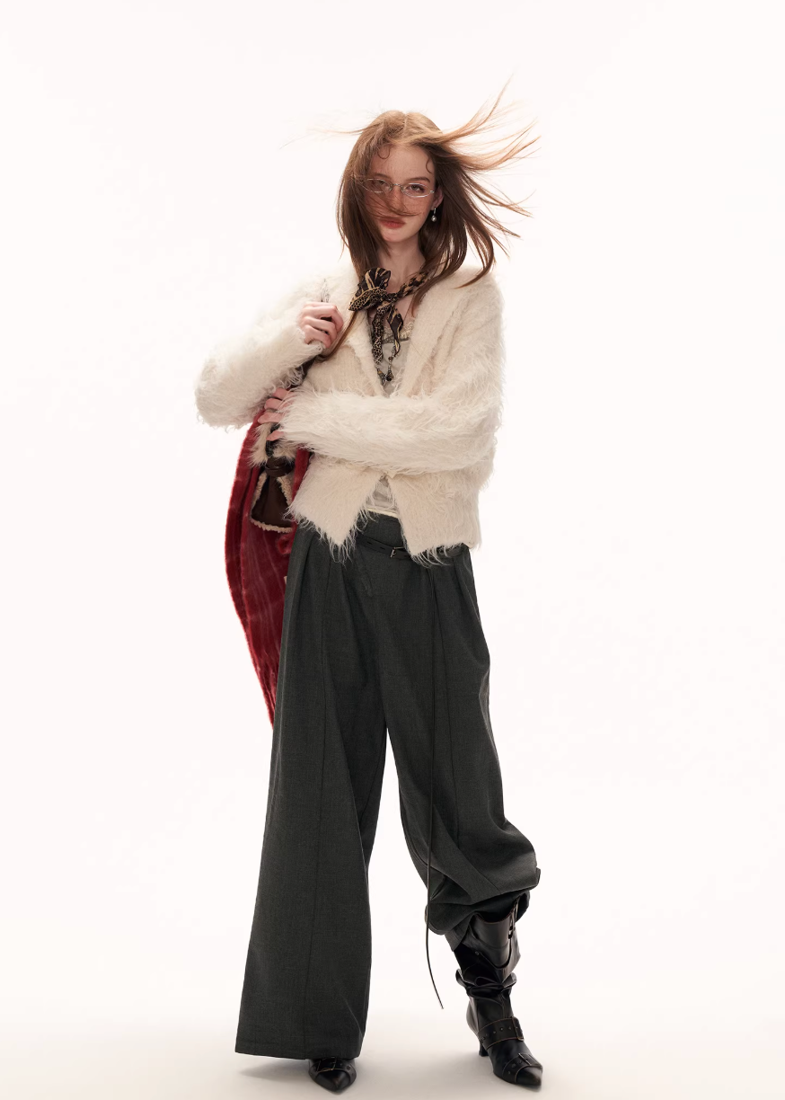loop yarn cardigan women, fleece knit cardigan, oversized lazy sweater, y2k cozy knitwear, white knit cardigan women, loose fit winter sweater, street style cardigan women, plush knit sweater, trendy fall winter knit, mamc cardigan style, casual oversized knit, soft fleece sweater women, fashion knit jacket, y2k street sweater, cozy women cardigan