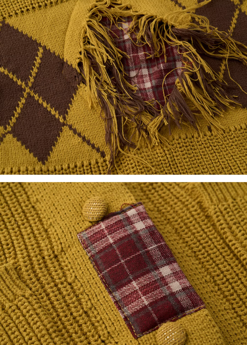 fringed knit sweater women, patchwork sweater jacket, y2k oversized knit, loose fit winter sweater, street style knitwear women, premium casual sweater, lazy fit knit top, autumn winter knitwear, trendy fringe sweater, mamc sweater style, oversized street sweater, casual knit jacket women, fashion patch knit, y2k fashion sweater, long sleeve knit top